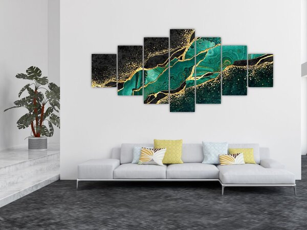 Obraz - Petrolejovo-zlaté mramorování (210x100 cm)
