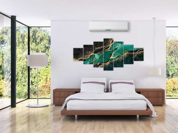 Obraz - Petrolejovo-zlaté mramorování (210x100 cm)