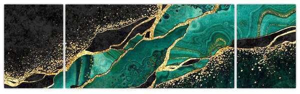 Obraz - Petrolejovo-zlaté mramorování (170x50 cm)