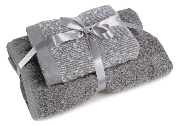 FROTÉ RUČNÍK TAMINA SADA 50X90 CM, 70X140 CM ŠEDÁ