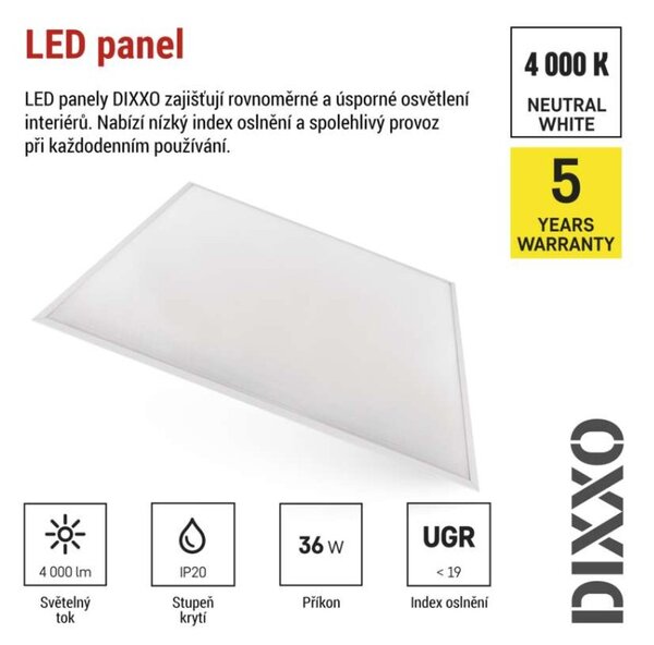 EMOS LED panel DIXXO backlit 60×60, čtvercový vestavný bílý, 36W neutr. b. UGR