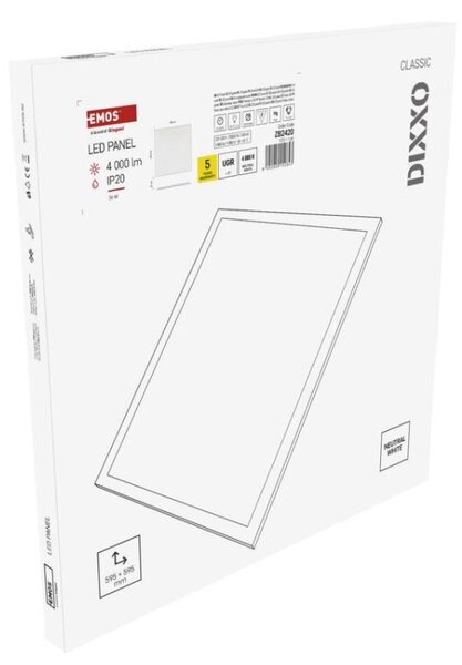 EMOS LED panel DIXXO backlit 60×60, čtvercový vestavný bílý, 36W neutr. b. UGR