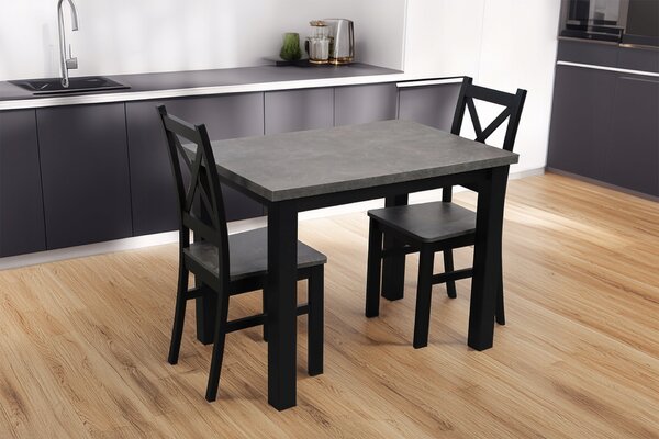 Kuchyňský set stůl 100x70 se 2 židlemi do jídelny M001-2 Černá/Beton
