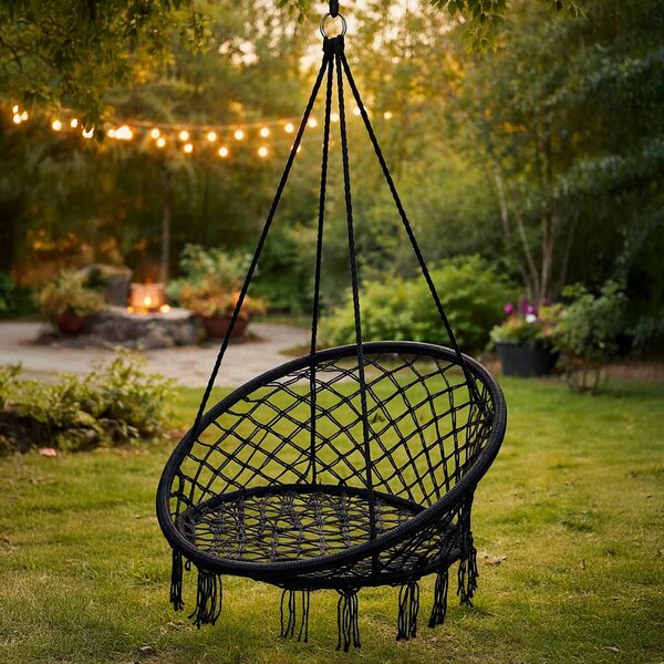 KIK KX7630 Houpací křeslo Čapí hnízdo s opěradlem černé 80cm