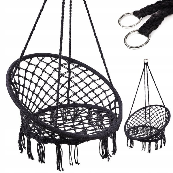 KIK KX7630 Houpací křeslo Čapí hnízdo s opěradlem černé 80cm