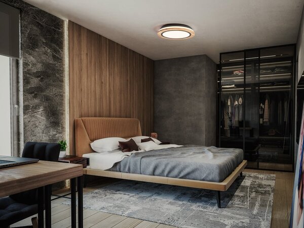 Chytré WiFi LED stropní svítidlo ORBIS WOOD, laditelná bílá