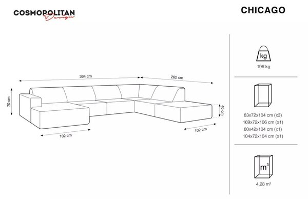 -25 % Dny MOMENTI– Cosmopolitan Design Sametová rohová pohovka Chicago 364 cm, pravá