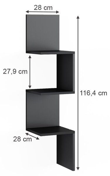 Rohová police Vicco Paolo Černá 28 x 116.4 cm, Model 52101