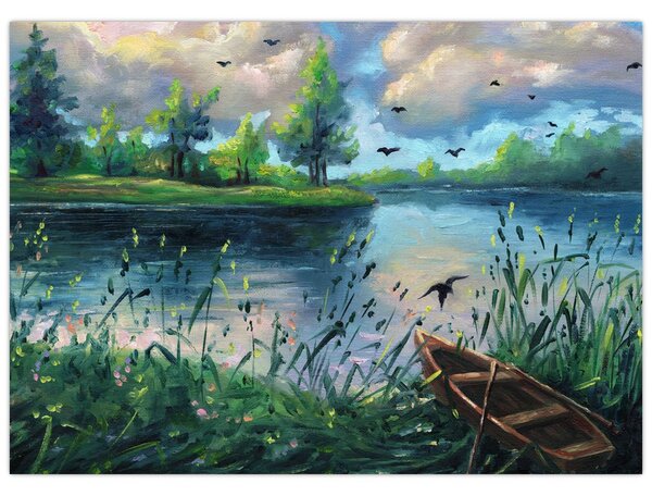 Obraz - Olejomalba, Letní podvečer u jezera (70x50 cm)
