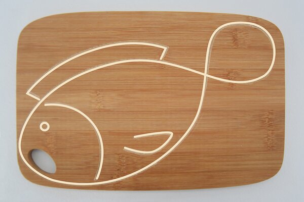 Vingo Bambusové prkénko s motivem ryby - 30 x 20 cm