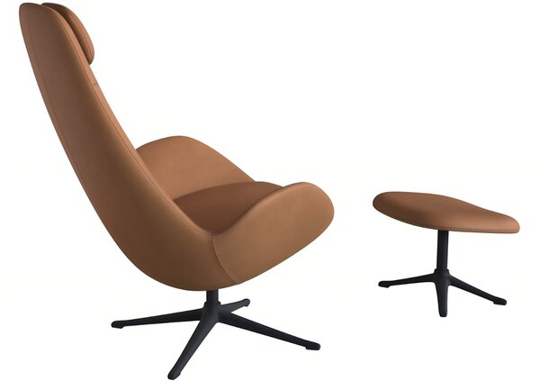 Koňakově hnědé kožené lounge křeslo FLEXLUX GHOST HIGH
