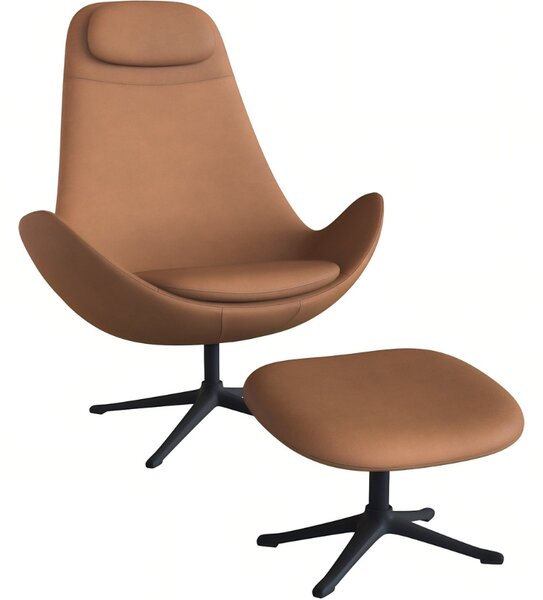 Koňakově hnědé kožené lounge křeslo FLEXLUX GHOST HIGH