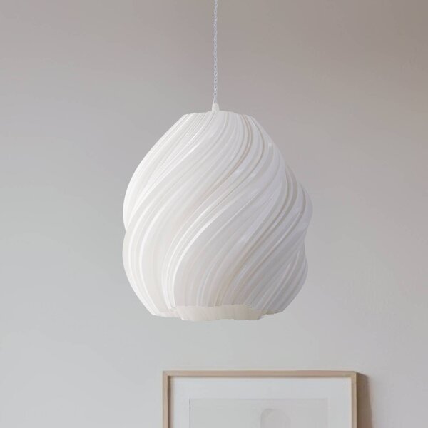 Lindby Závěsné světlo Nuvia, Ø 30 cm, bílé, 3D tisk, stmívatelný, Bílá / opál, Obývací pokoj / jídelna, Moderní