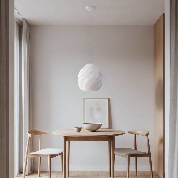 Lindby Závěsné světlo Nuvia, Ø 30 cm, bílé, 3D tisk, stmívatelný, Bílá / opál, Obývací pokoj / jídelna, Moderní