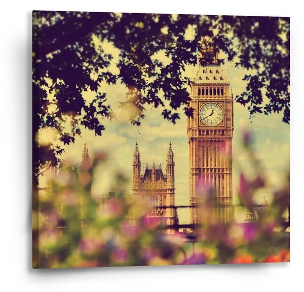 Sablio Obraz Londýn Big Ben Flowers - 50x50 cm