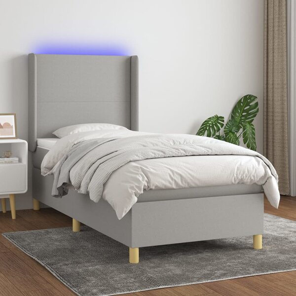 Box spring postel s matrací a LED světle šedá 90x190 cm textil 3138677