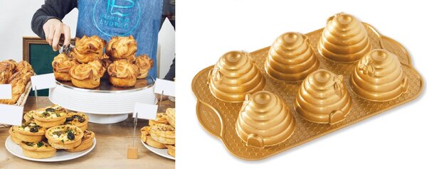 Forma na Včelí úly plát 6 kusů Nordic Ware + ONO 33,5cm tác na dorty, bábovky, cukroví Rosenthal (Barva-zlatá, litý hliník)