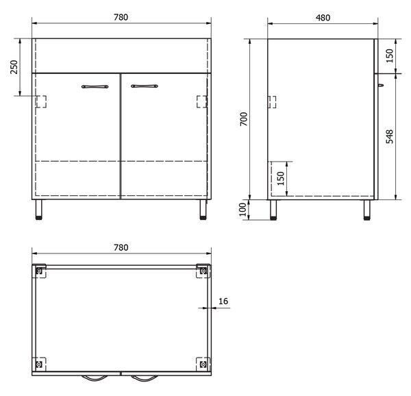Aqualine Aqualine, Skříňka pod výlevku 78x70x48 cm, bílá, 57036
