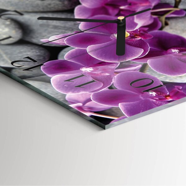 Skleněné hodiny na stěnu Orchidejové kameny zskc-30x30-00178945