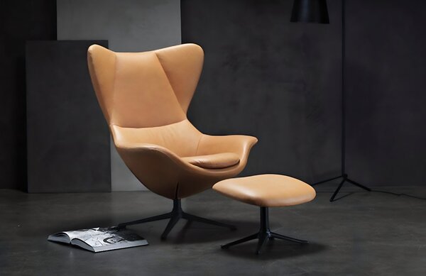 Koňakově hnědé kožené lounge křeslo FLEXLUX STILO