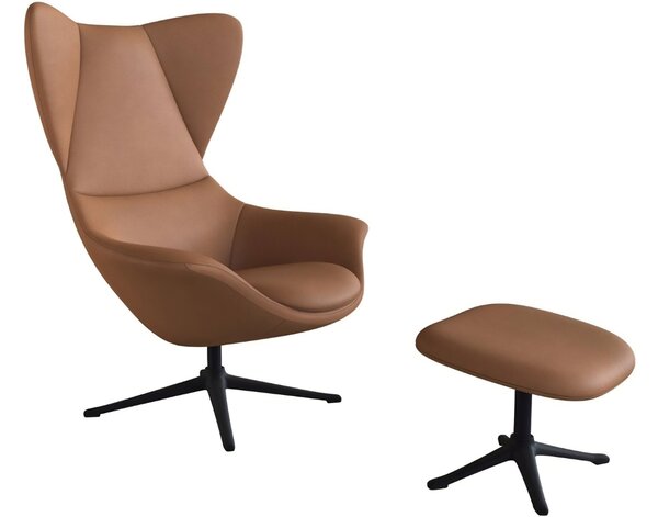 Koňakově hnědé kožené lounge křeslo FLEXLUX STILO