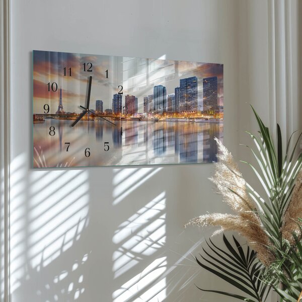 Skleněné hodiny horizontální Paříž večer zsppc-60x30-00295391