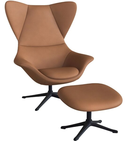 Koňakově hnědé kožené lounge křeslo FLEXLUX STILO
