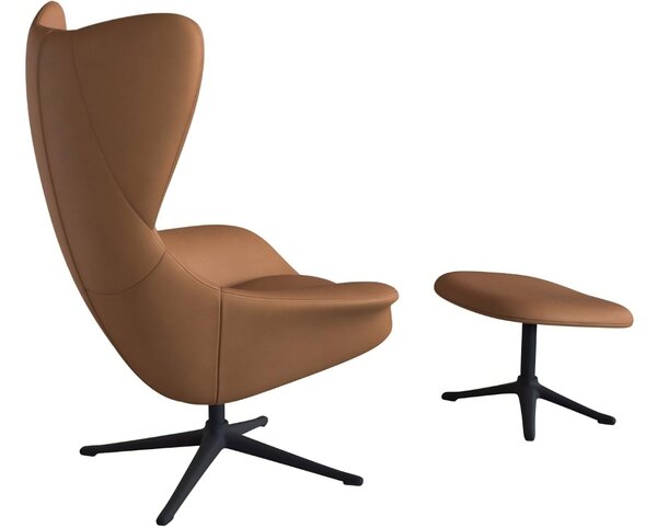 Koňakově hnědé kožené lounge křeslo FLEXLUX STILO