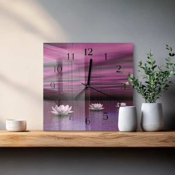 Skleněné hodiny na stěnu Lekníny zskc-30x30-00176919