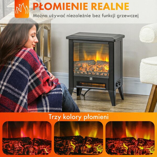 Elektrický krb HOMCOM 1800 W s topením a efektem plamenů LED