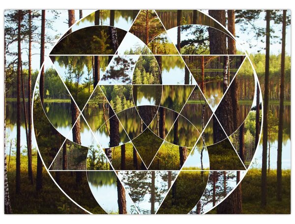 Obraz - Geometrická koláž na pozadí severských lesů (70x50 cm)