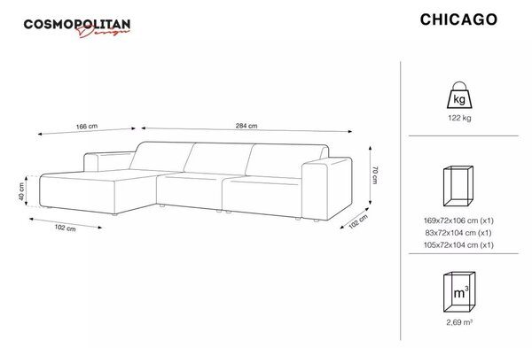 -25 % Dny MOMENTI– Cosmopolitan Design Sametová rohová pohovka Chicago 284 cm, levá