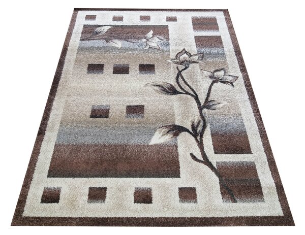 Makro Abra Kusový koberec moderní OTTO 02 Květy hnědý Rozměr: 80x150 cm