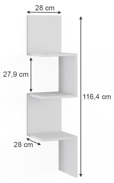 Rohová police Vicco Paolo Bílá 28 x 116.4 cm Sada 2 kusů, Model 52103