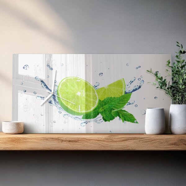 Skleněné hodiny horizontální Citronová máta zsppb-60x30-00295303