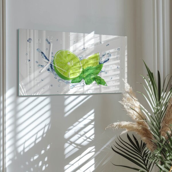 Skleněné hodiny horizontální Citronová máta zsppb-60x30-00295303