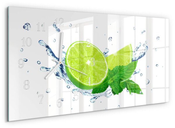 Skleněné hodiny horizontální Citronová máta zsppb-60x30-00295303