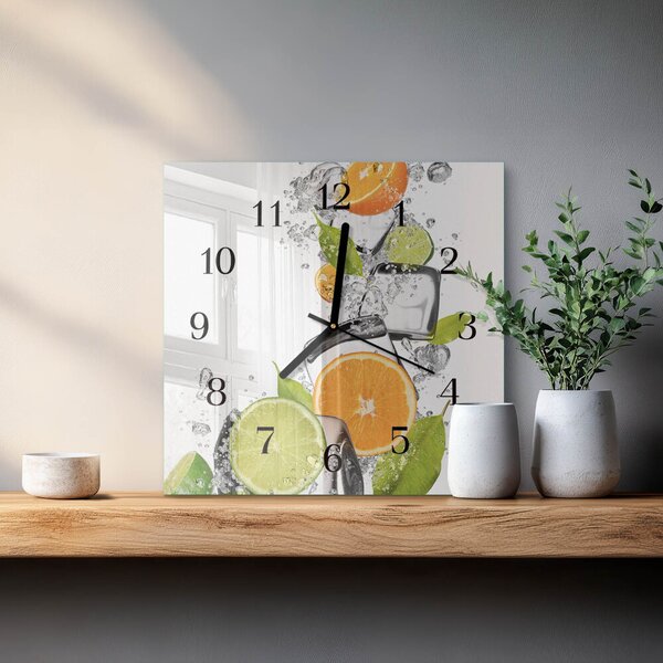 Skleněné hodiny na stěnu Citrusové plody zskc-30x30-00176879