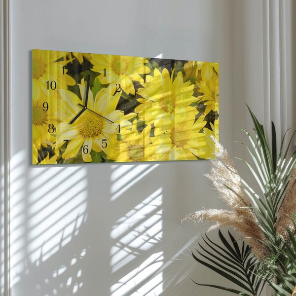 Skleněné hodiny horizontální Žluté květy zsppc-60x30-00295345