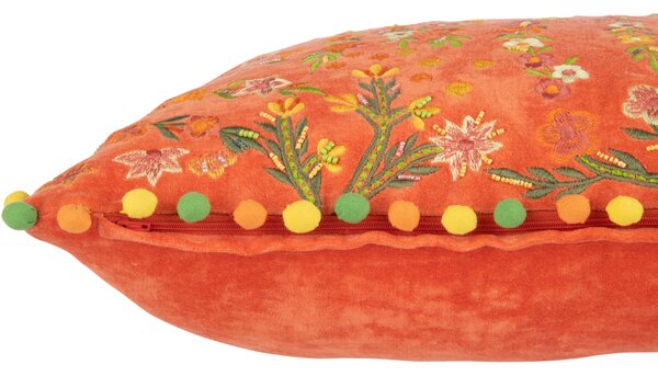 Oranžový sametový polštář J-line Florry 65 x 35 cm
