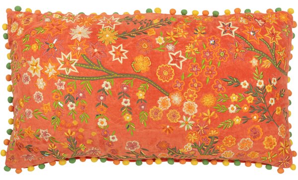 Oranžový sametový polštář J-line Florry 65 x 35 cm