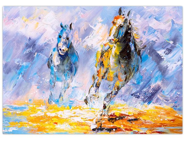 Obraz běžících koňů, olejomalba (70x50 cm)