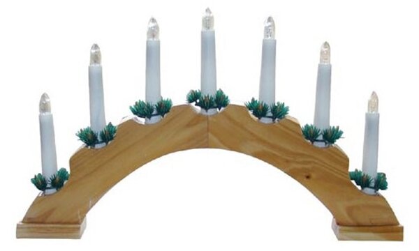 Vánoční dřevěný svícen ve tvaru pyramidy, přírodní, 7 svíček, teplá bílá