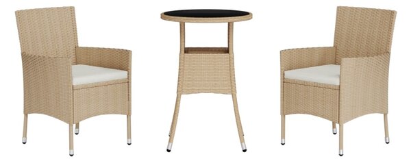 3dílný zahradní bistro set s poduškami béžový polyratan