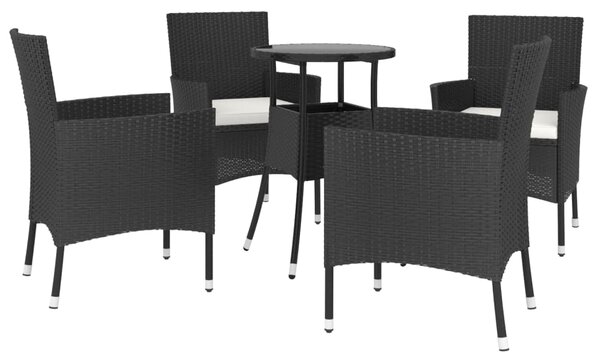 5dílný zahradní bistro set s poduškami černý polyratan 3187415