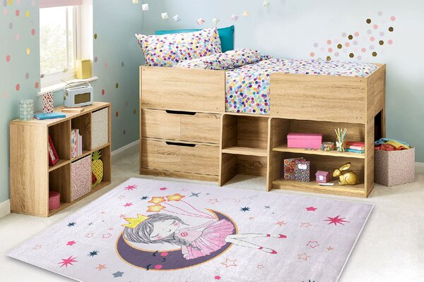 Makro Abra Dětský kusový koberec vhodný k praní BAMBINO 48060 Princezna Měsíc Hvězdy růžový Rozměr: 80x150 cm