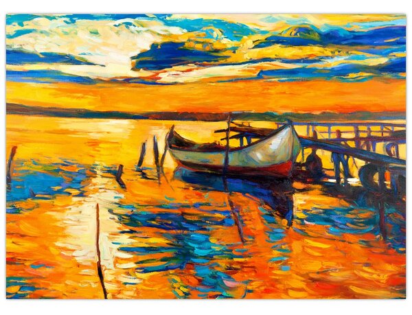 Obraz - Loďka při západu slunce (70x50 cm)