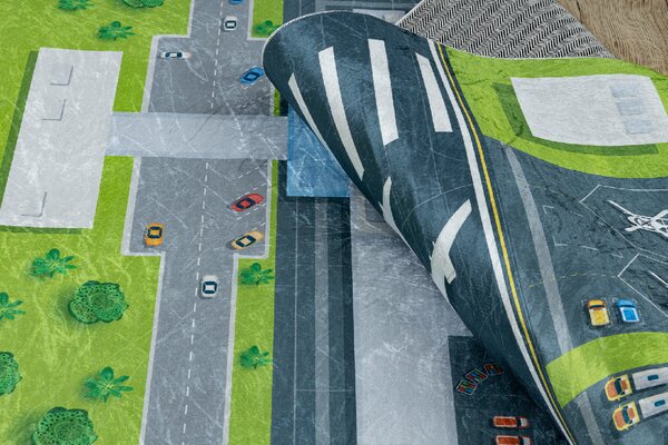 Makro Abra Dětský kusový koberec vhodný k praní BAMBINO 46990 Letiště Letadla zelený šedý Rozměr: 120x170 cm