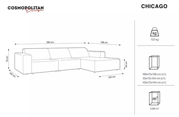 -25 % Dny MOMENTI– Cosmopolitan Design Sametová rohová pohovka Chicago 284 cm, pravá