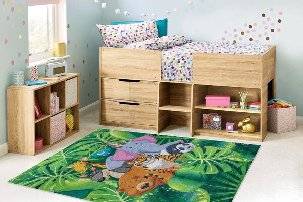 Makro Abra Dětský kusový koberec vhodný k praní BAMBINO 2651 Zvířátka Džungle zelený hnědý Rozměr: 80x150 cm